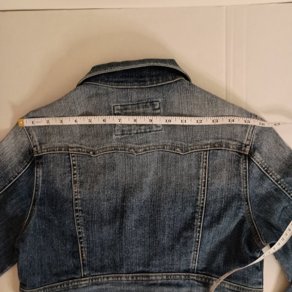 Star Jeans Jacket Y2K Cropped Denim Blue Button Pockets Women's Size S - Picture 9 of 16